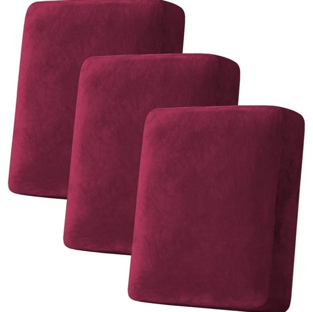 NEW H.VERSAILTEX Velvet Stretch Couch Cushion Cover 3 Piece Burgundy/ Wine